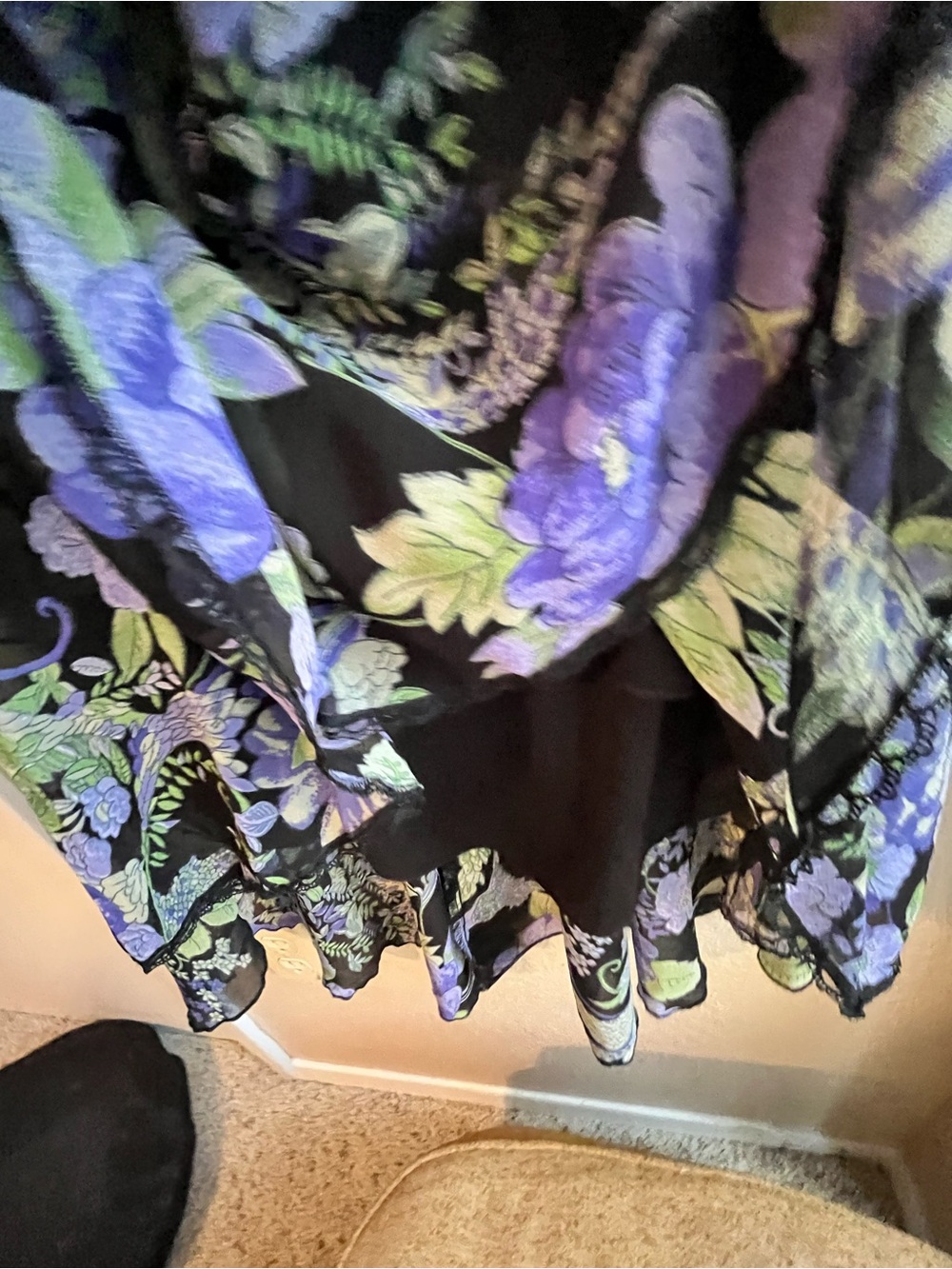 Connected Apparel Black Maxi Dress with Purple and Green Floral Design - Picture 4 of 8